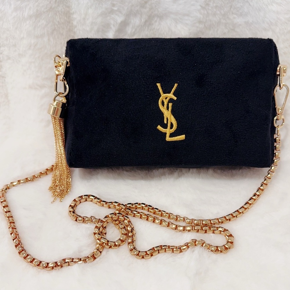Yves Saint Laurent Black Suede Crossbody with Gold Hardware